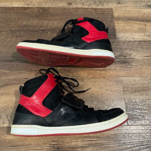 Converse Men's High-Top Basketball Sneakers Black Leather Size 12 Hook and Loop - Picture 10 of 13